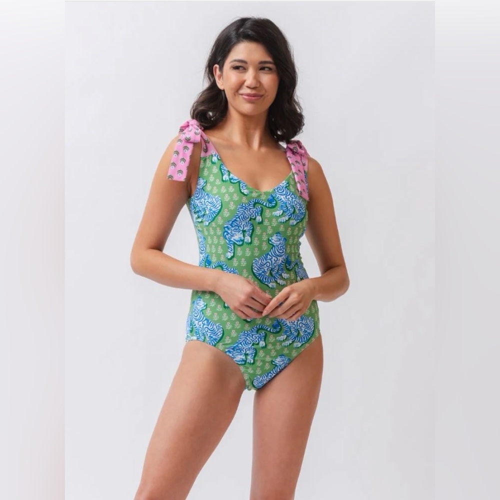 Lime Ricki - Tiger Queen Shoulder-Tie One-Piece